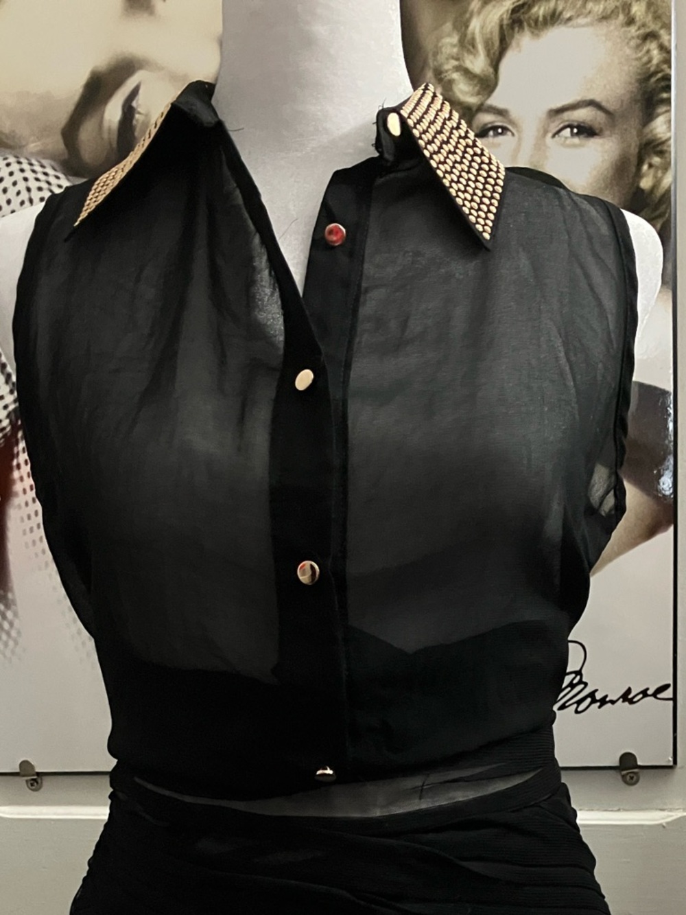 6/25$ Ardene Black Sheer Top with Studded Collar